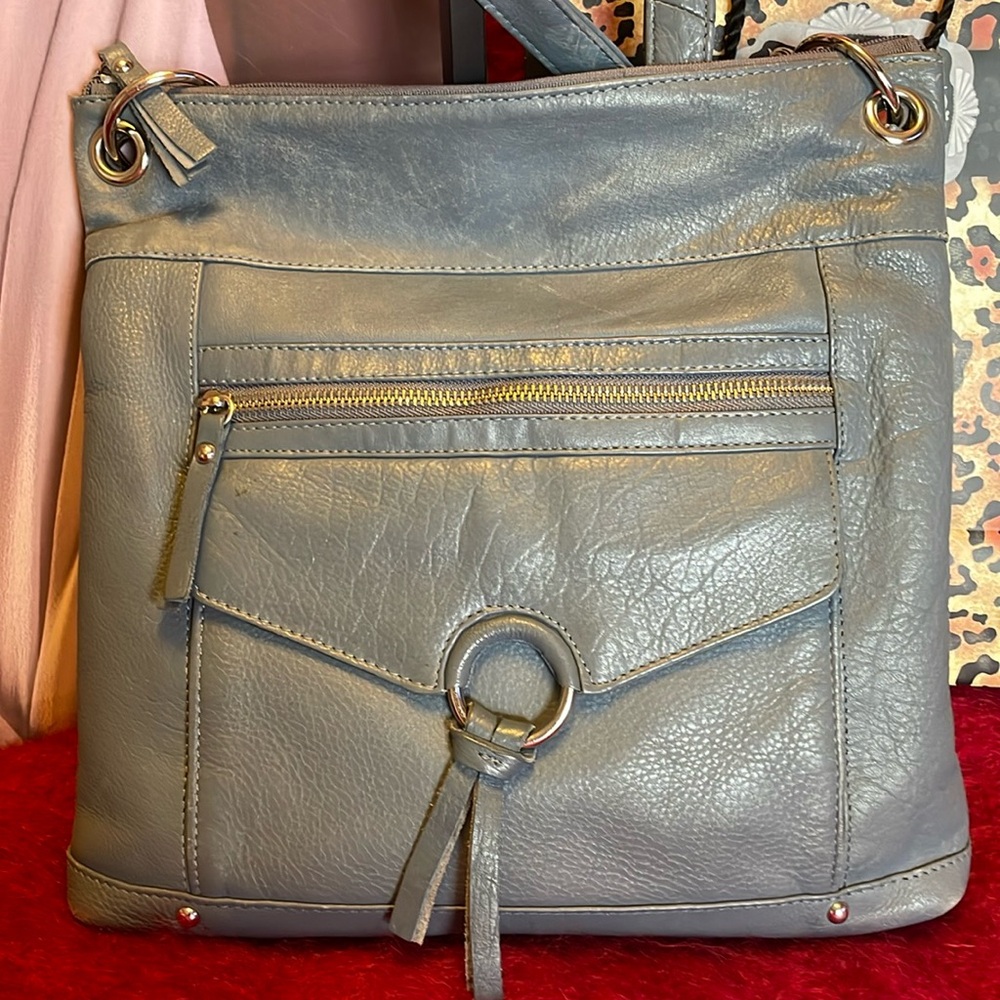 GREAT AMERICAN LEATHERWORKS GRAY LEATHER CONVERTIBLE SHOULDER BAG ZIPPER…